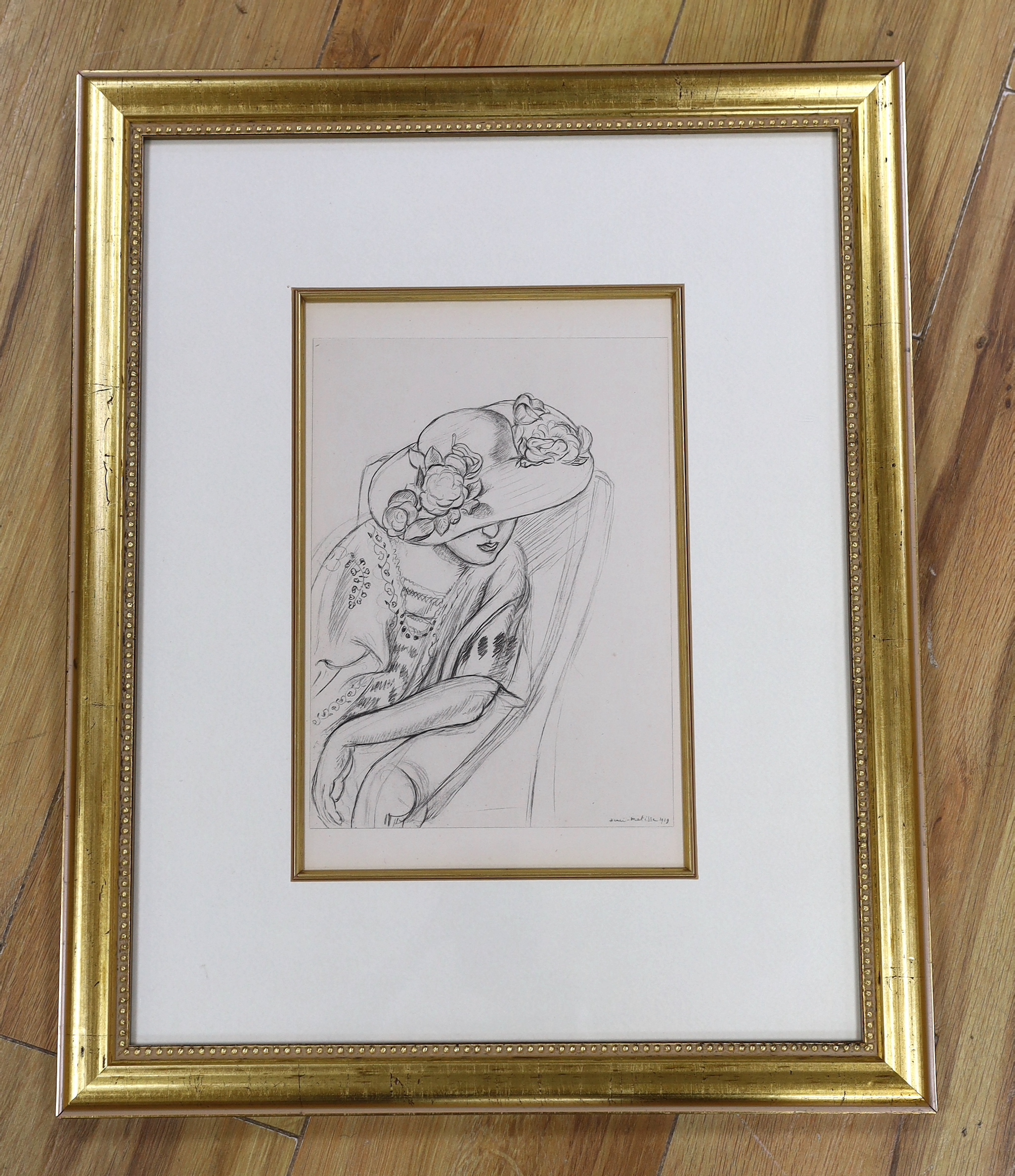 Henri Matisse (French, 1869-1954), black and white lithograph, Portrait of a woman, 'Planche VIII', limited edition of 1000, COA verso, 26 x 17.5cm